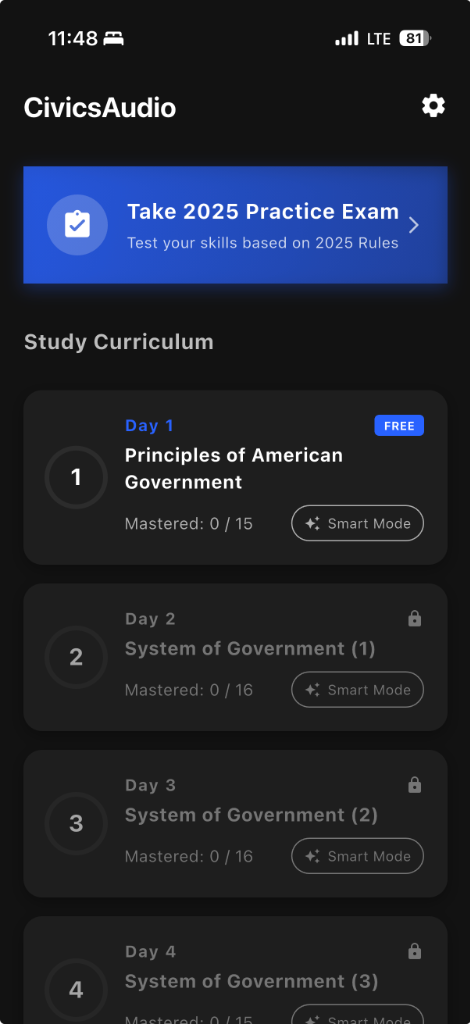 CivicsAudio Home Screen
